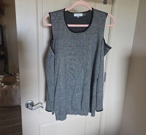 Caslon Heather Gray Sleeveless Knit Tunic with Black Trim